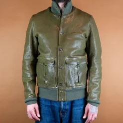 Baseballjacke Leder Grün