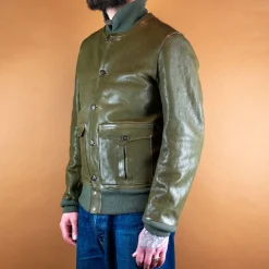 Baseballjacke Leder Grün