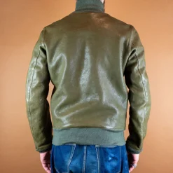 Baseballjacke Leder Grün