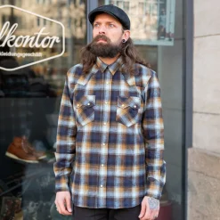 Dollard Shirt Herringbone Check Blue/Brown