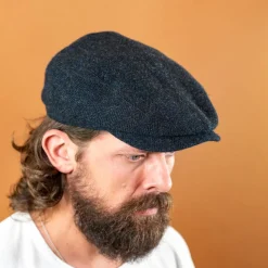 Driver Cap Wool Heringbone Wool Schirmmütze Blue