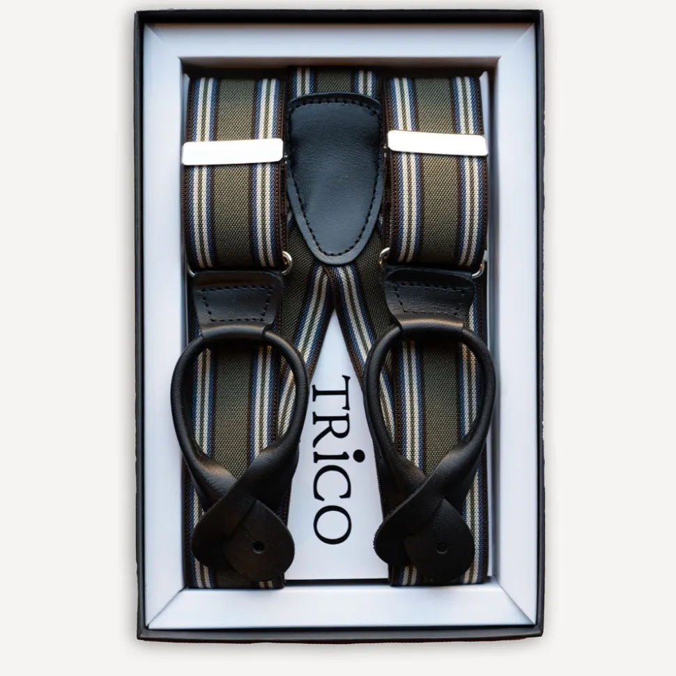 Hosenträger 36mm breit mit Rollzug Olivgrün gestreift