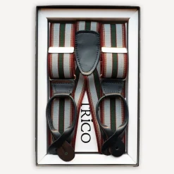 Hosenträger 36mm breit mit Rollzug Grün/Beige/Rot gestreift