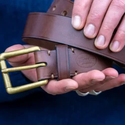 Ledergürtel 40er mit Messingschnalle Braun