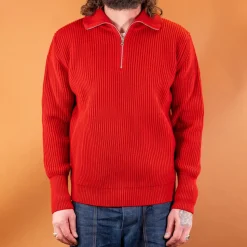Navy Half Zip Pullover Red