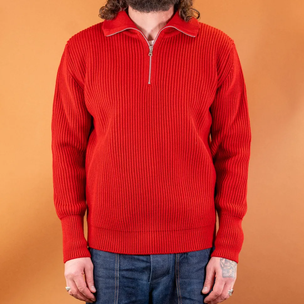 Navy Half Zip Pullover Red
