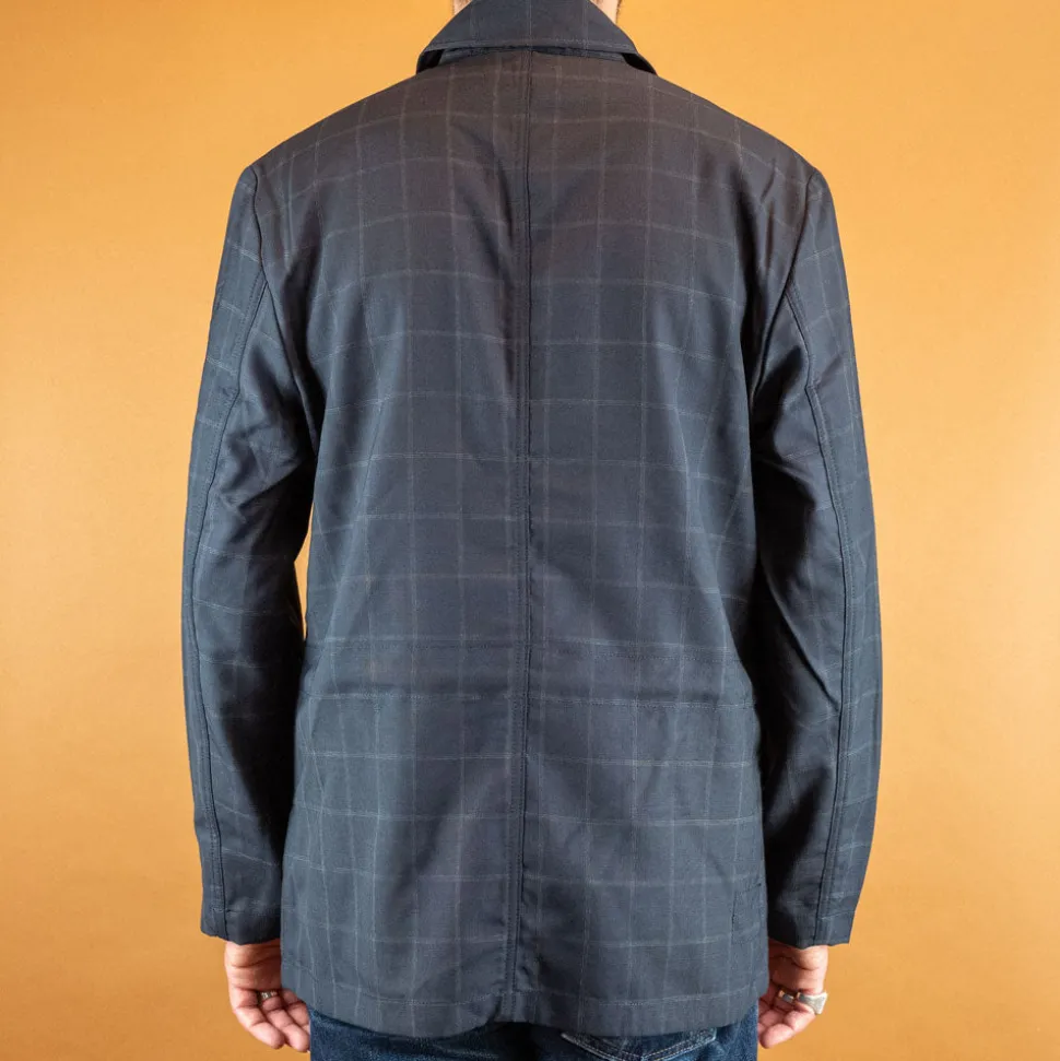 Norfolk Bakers Jacket In Navy Fine Wool Check