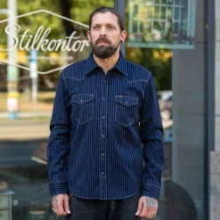 8.5oz Herringbone Stripe Western Shirt IHSH-424 Blue