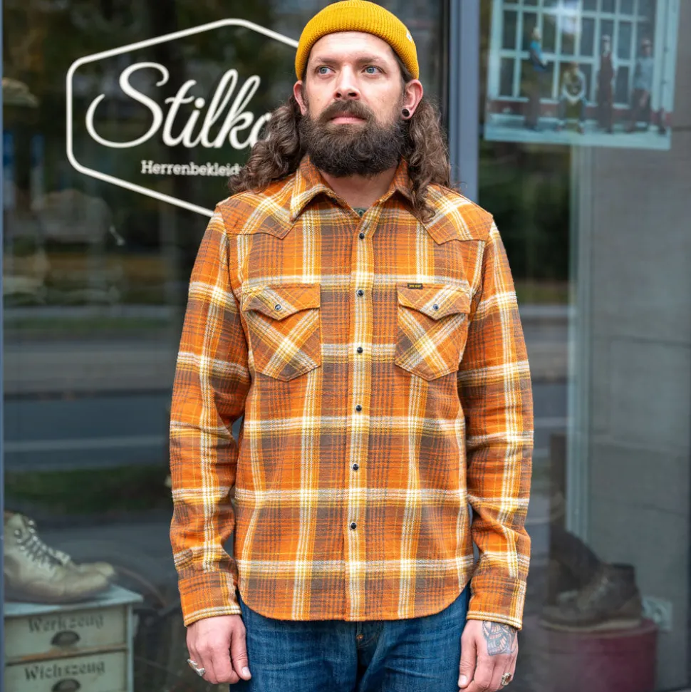 12oz. Slubby Heavy Flannel Western Shirt IHSH-399-ORA Orange