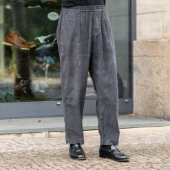 Pleated Track Pant Cord Charcoal