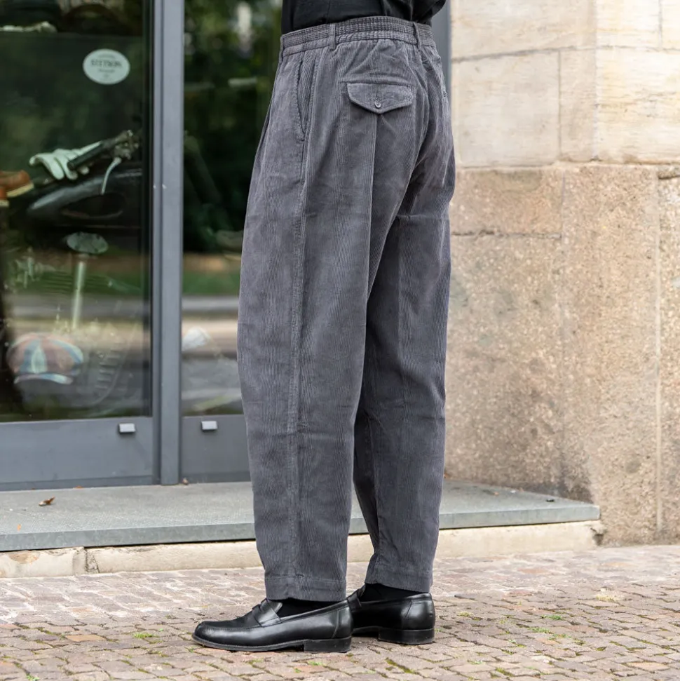 Pleated Track Pant Cord Charcoal