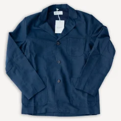 Three Button Jacket Lord Cotton Linen Navy