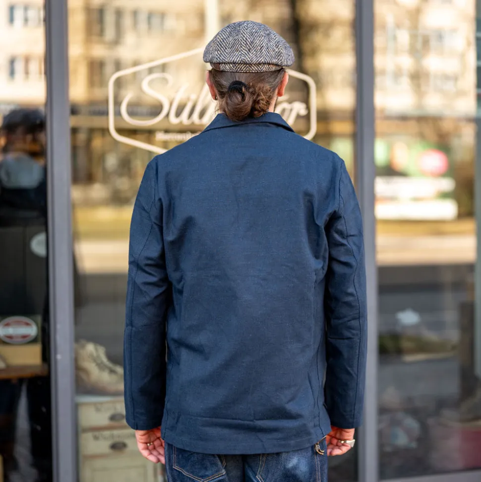 Three Button Jacket Lord Cotton Linen Navy