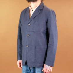Three Poket Jacket Linen Mix Puppytooth Navy