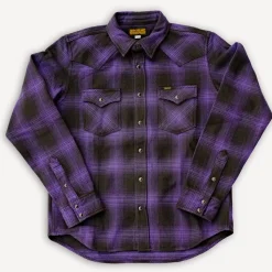 Ultra Heavy Flannel Ombré Check Western Shirt IHSH-130-PUR Purple